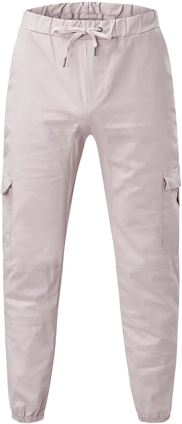 Cargo Joggers Men Casual Slim Fit Chino Trousers with Pockets Fashion Drawstring Cotton Sweatpants