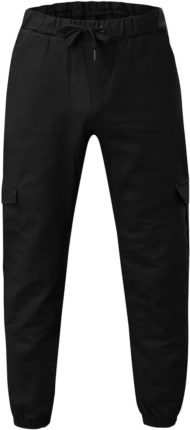 Cargo Joggers Men Casual Slim Fit Chino Trousers with Pockets Fashion Drawstring Cotton Sweatpants