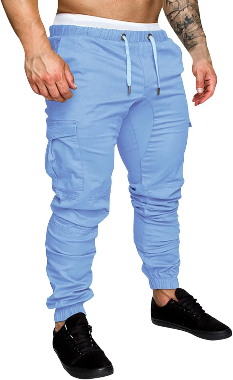 Cargo Joggers Men Casual Slim Fit Chino Trousers with Pockets Fashion Drawstring Cotton Sweatpants