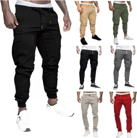 Cargo Joggers Men Casual Slim Fit Chino Trousers with Pockets Fashion Drawstring Cotton Sweatpants