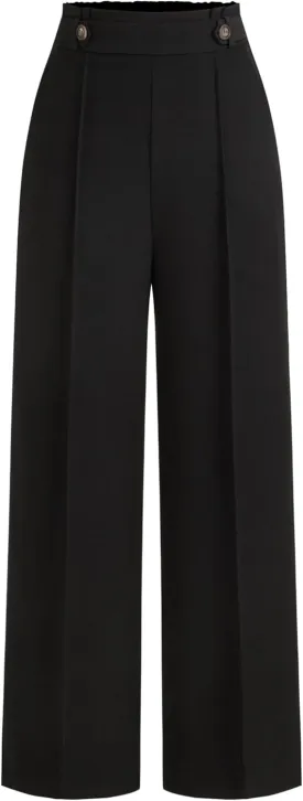 CIDER Mid Rise Elastic Waist Pocket Pleated Straight Leg Trousers