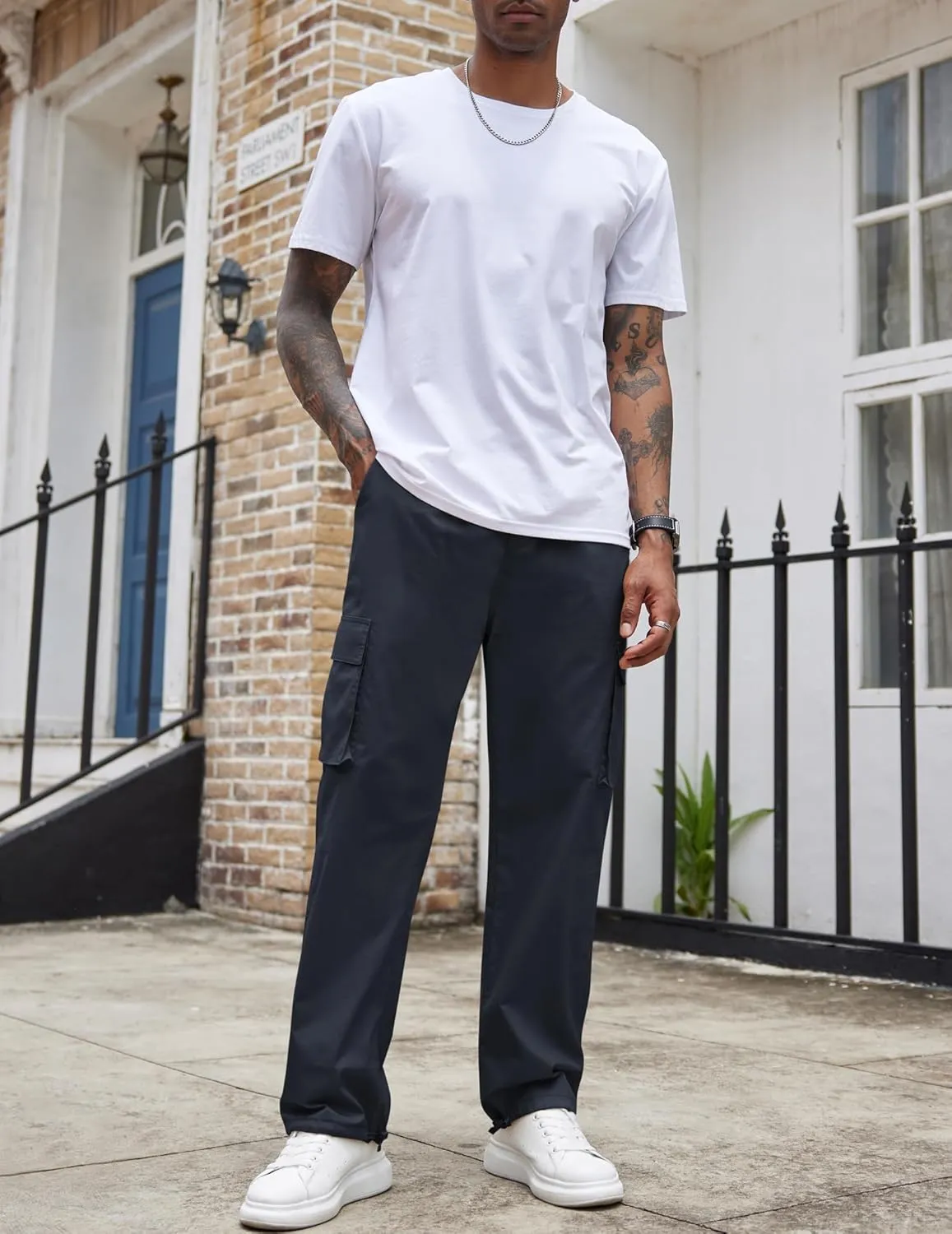COOFANDY Men's Casual Cargo Pants Cotton Drawstring Athletic Jogger Sweatpants