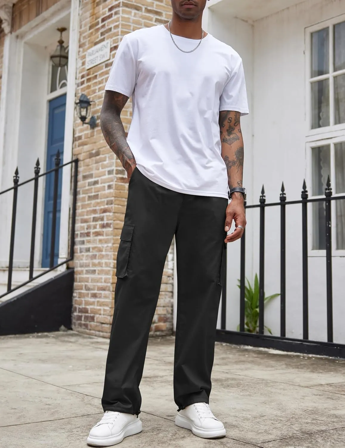 COOFANDY Men's Casual Cargo Pants Cotton Drawstring Athletic Jogger Sweatpants