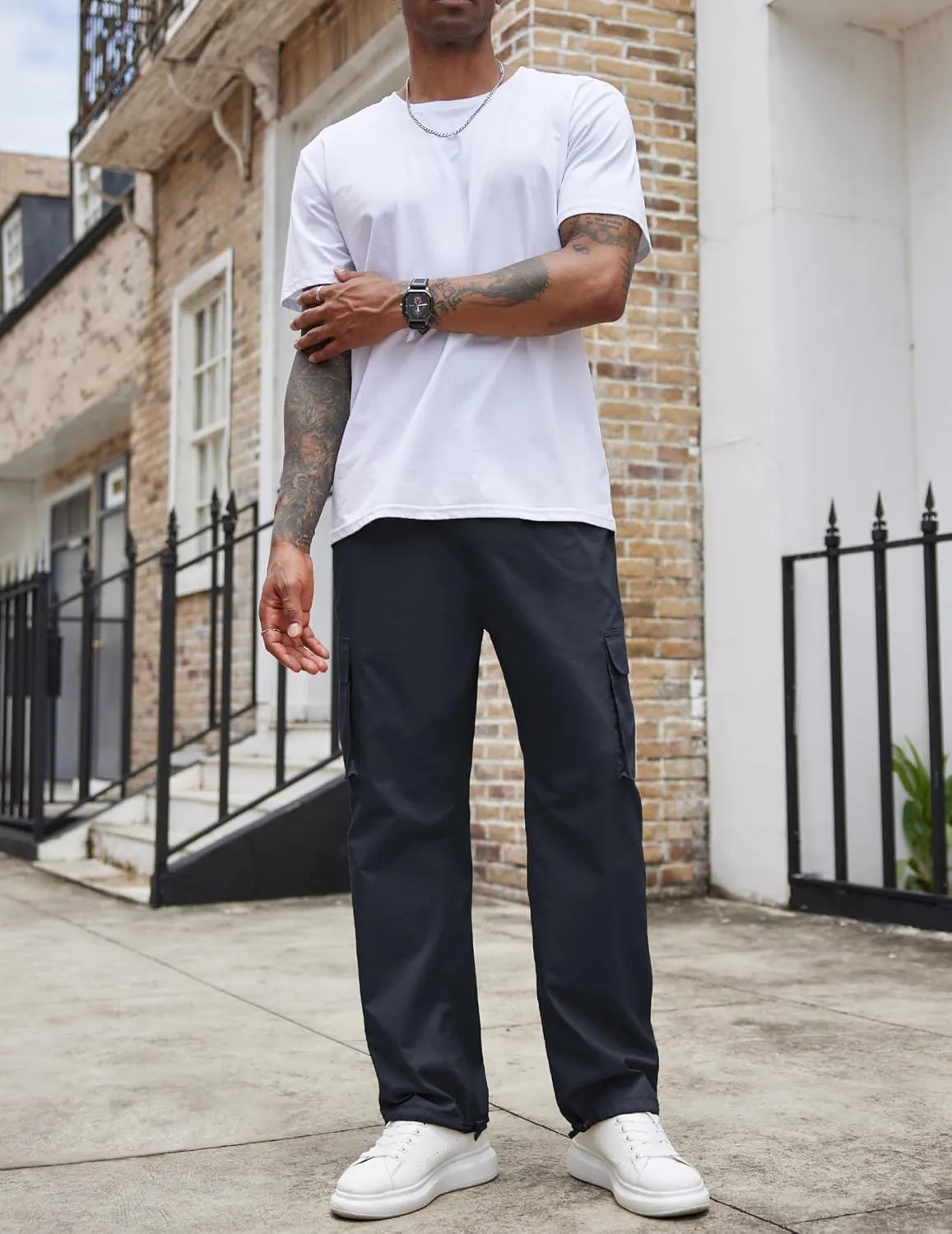 COOFANDY Men's Casual Cargo Pants Cotton Drawstring Athletic Jogger Sweatpants