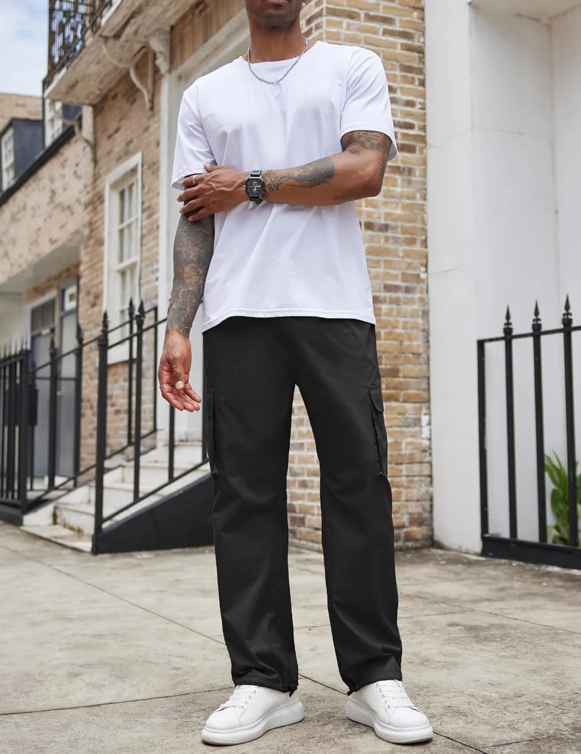 COOFANDY Men's Casual Cargo Pants Cotton Drawstring Athletic Jogger Sweatpants
