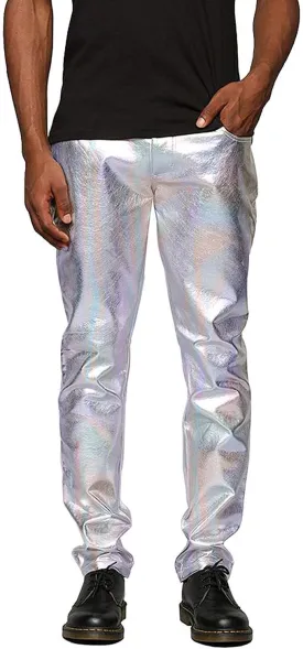COOFANDY Men's Metallic Shiny Pants Night Club Pants 70s 80s 90s Disco Pant Party Dance Straight Leg Trousers