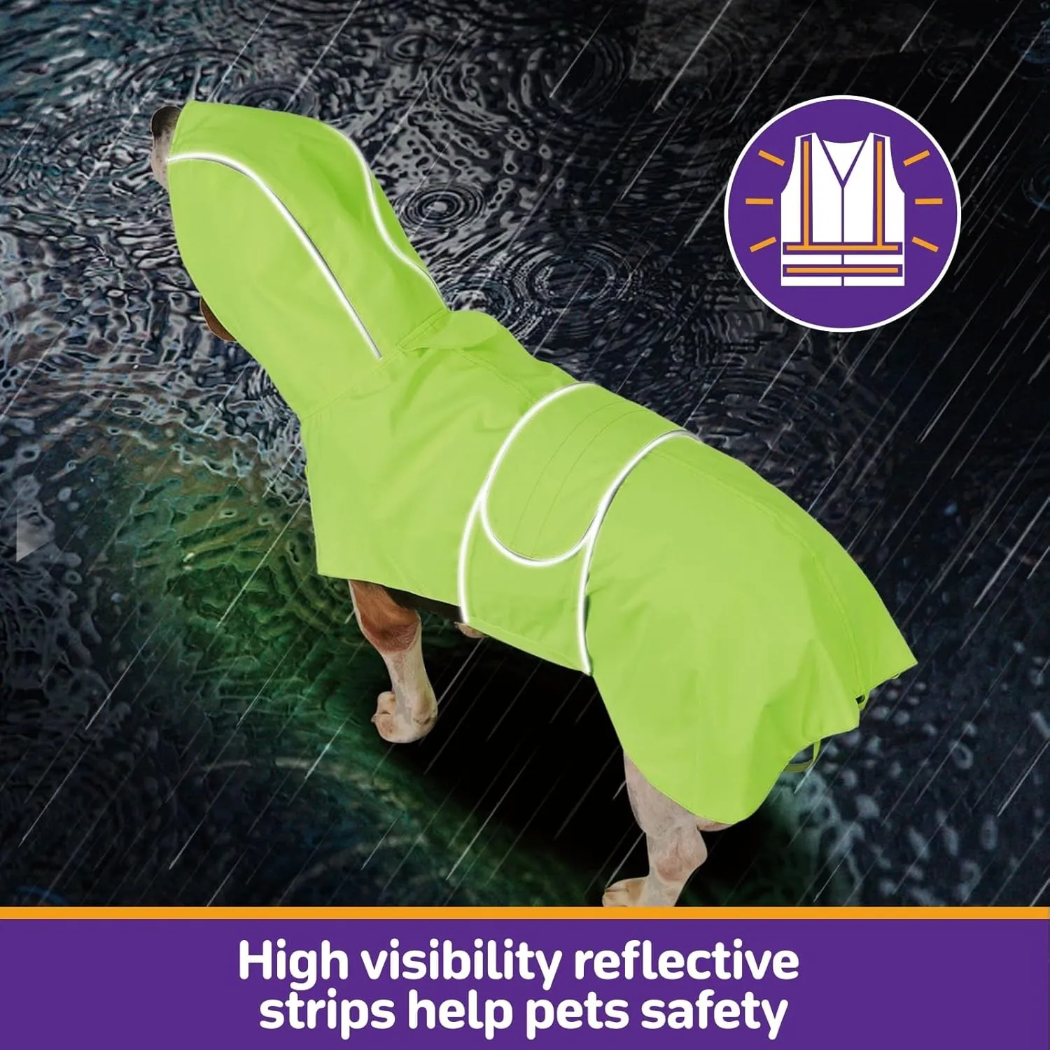 Dog Raincoat Reversible, Single Side Slicker Poncho Adjustable Waterproof Dog Rain Jacket with Leash Hole/Reflective Stripe Hooded Snowproof Windproof Clothes for Medium to 2X Large Dogs, XL