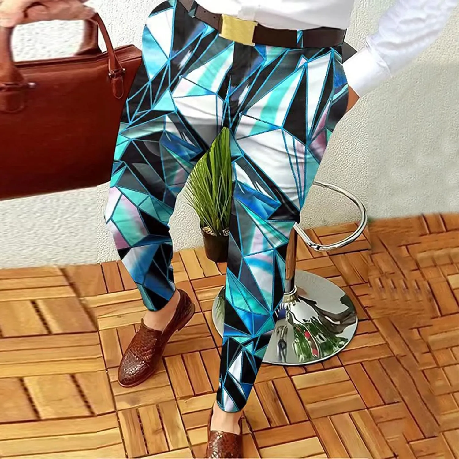 Dress Pants for Men,Mens Slim Fit Dress Pants Business Casual Golf Chino Pants Stretch Plaid Pants Pleated Slacks