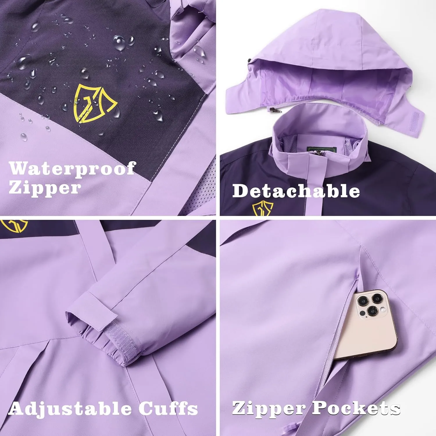 GIISAM Rain Jacket for Women, Women's Waterproof Lightweight Rain Jackets Packable Raincoat Windbreaker Coat with Hood