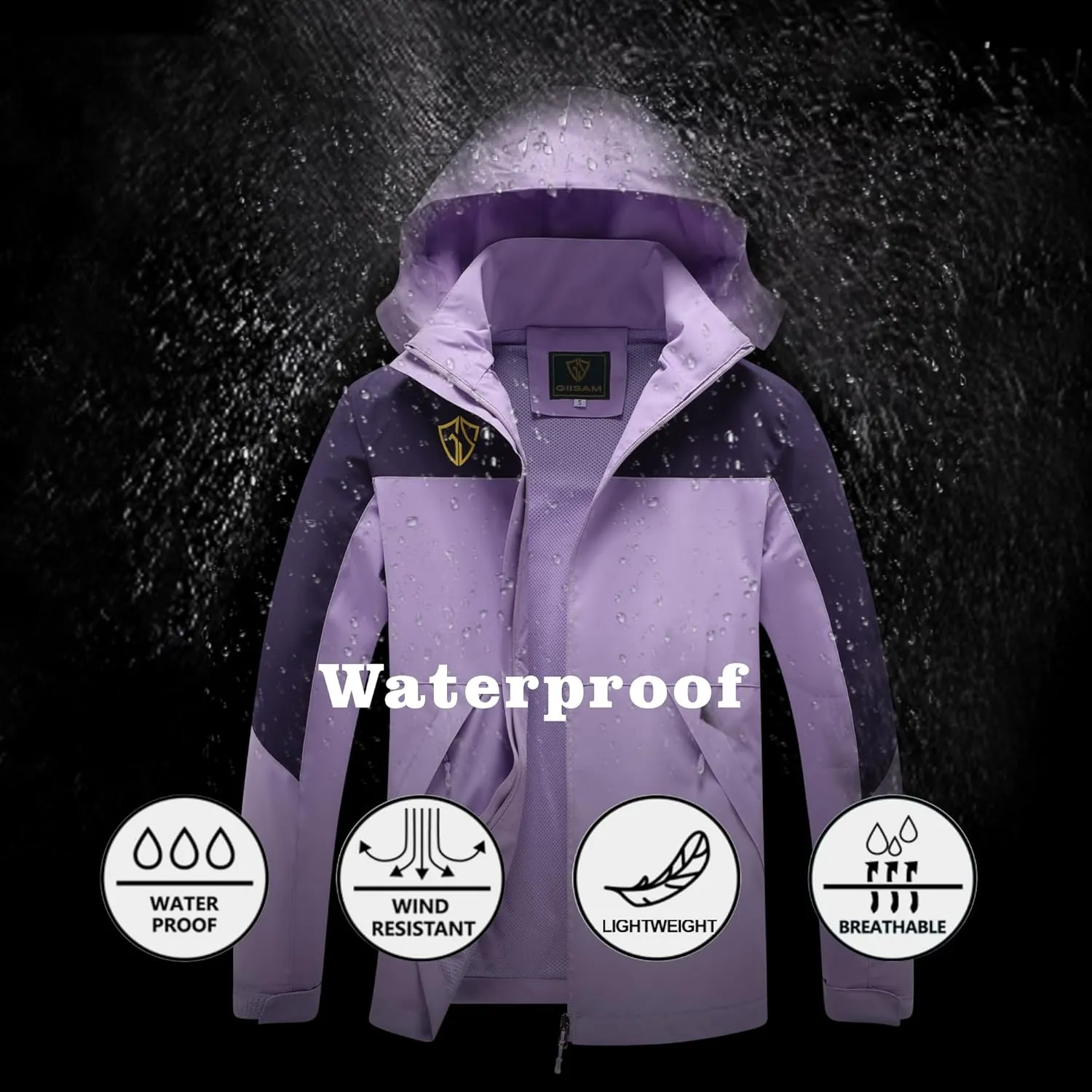 GIISAM Rain Jacket for Women, Women's Waterproof Lightweight Rain Jackets Packable Raincoat Windbreaker Coat with Hood