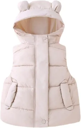 Girl Coats Lightweight Bear Ears Hooded Sleeveless Padded Vest Jacket Winter Warm Waist Coat With Pocket