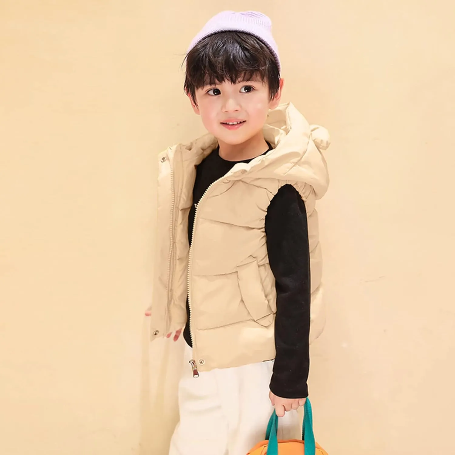 Girl Coats Lightweight Bear Ears Hooded Sleeveless Padded Vest Jacket Winter Warm Waist Coat With Pocket