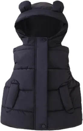 Girl Coats Lightweight Bear Ears Hooded Sleeveless Padded Vest Jacket Winter Warm Waist Coat With Pocket