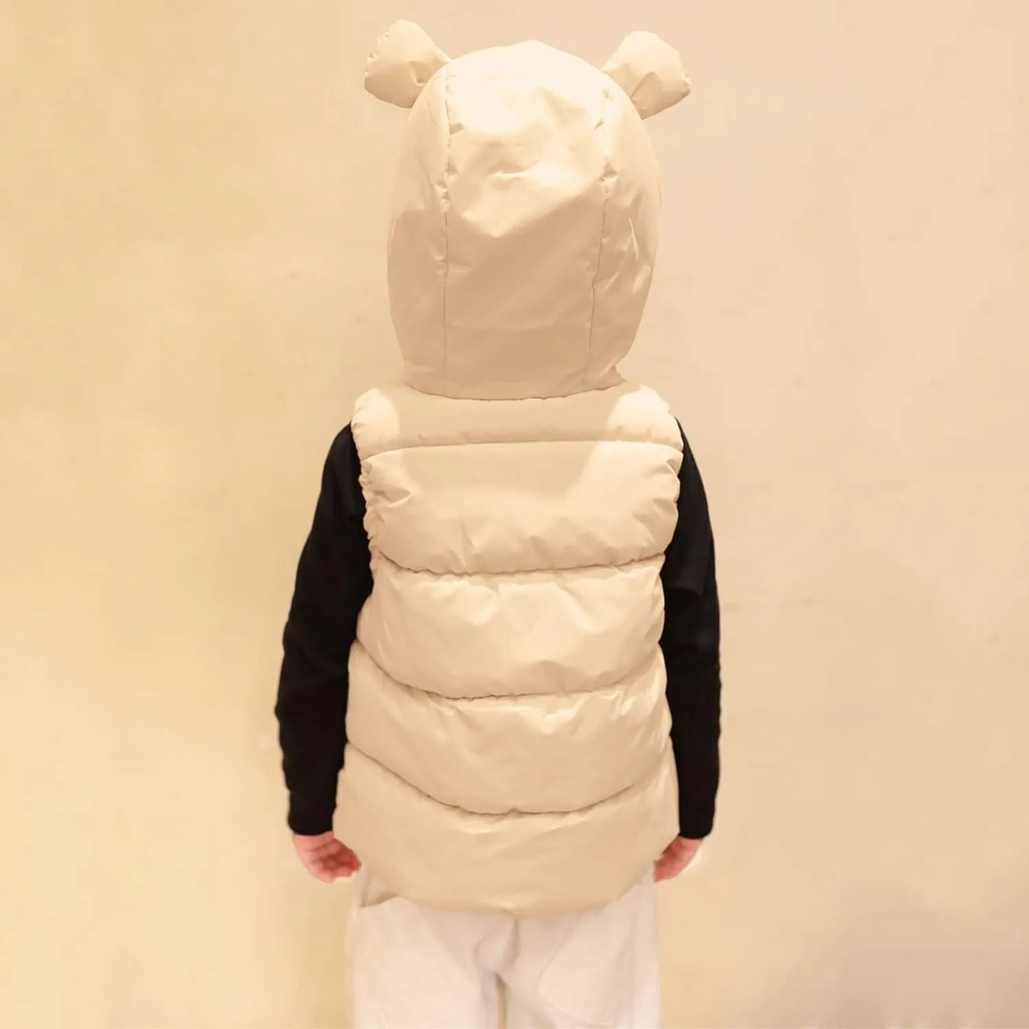 Girl Coats Lightweight Bear Ears Hooded Sleeveless Padded Vest Jacket Winter Warm Waist Coat With Pocket