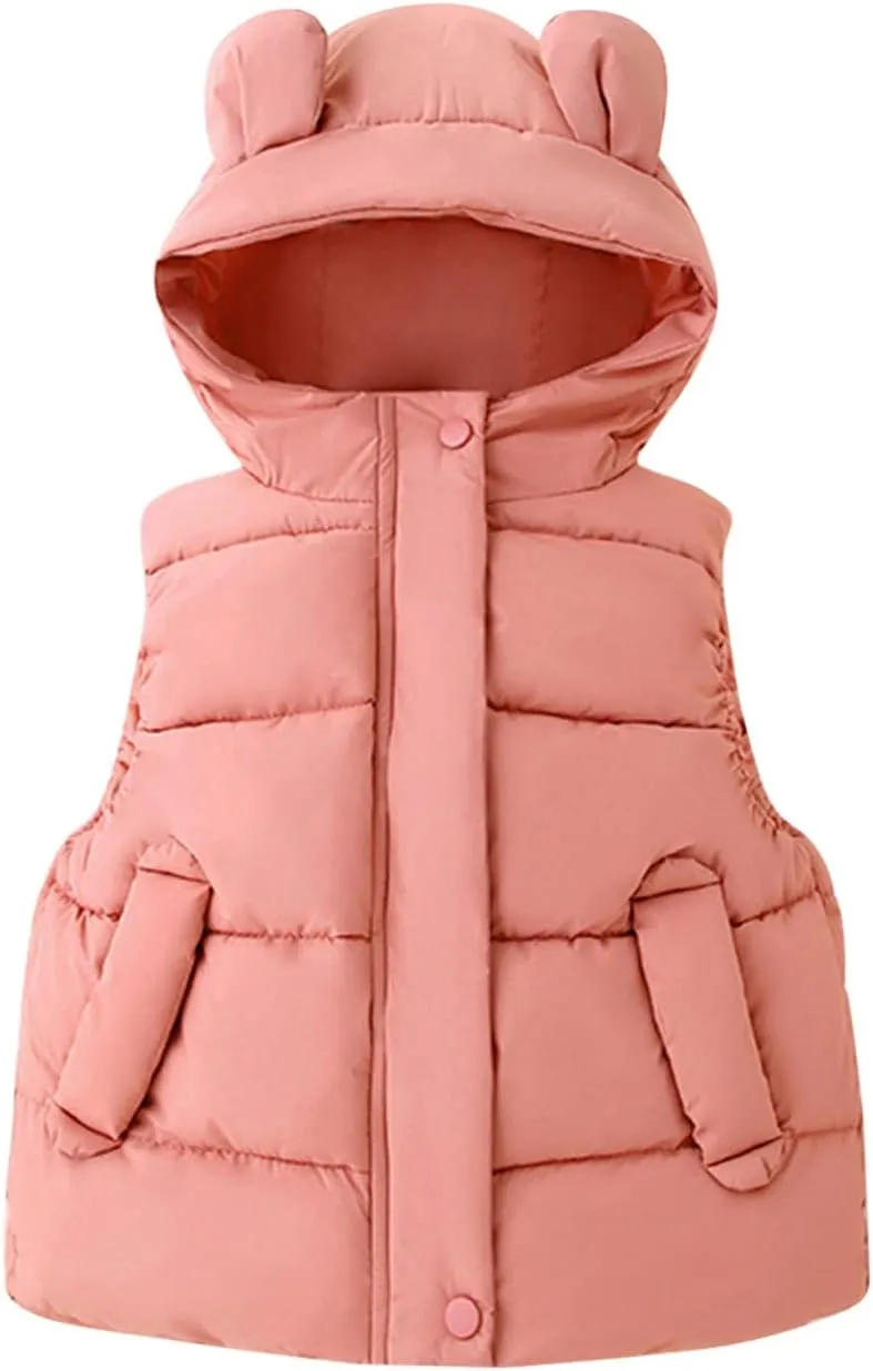 Girl Coats Lightweight Bear Ears Hooded Sleeveless Padded Vest Jacket Winter Warm Waist Coat With Pocket