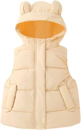 Girl Coats Lightweight Bear Ears Hooded Sleeveless Padded Vest Jacket Winter Warm Waist Coat With Pocket