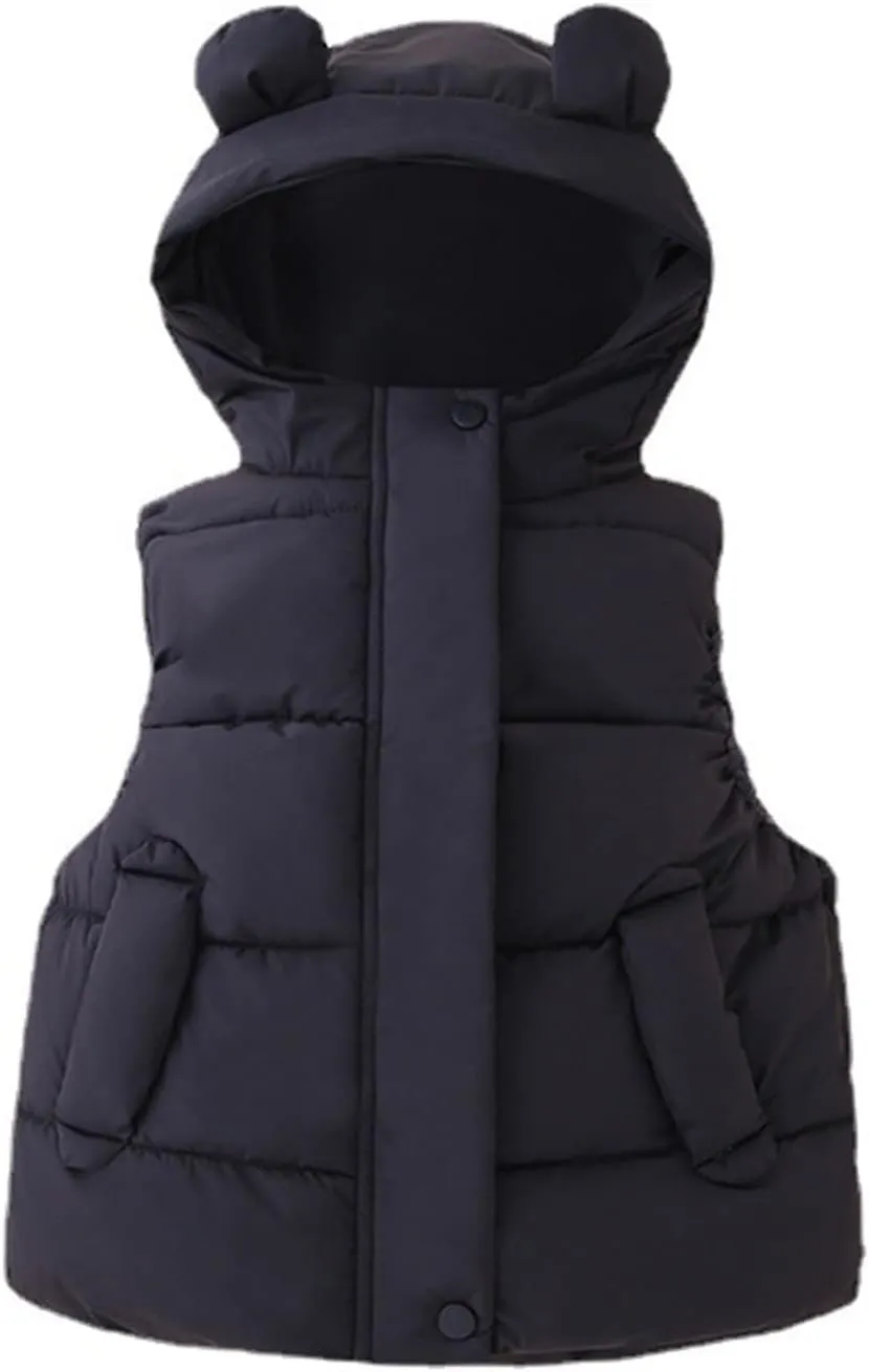 Girl Coats Lightweight Bear Ears Hooded Sleeveless Padded Vest Jacket Winter Warm Waist Coat With Pocket