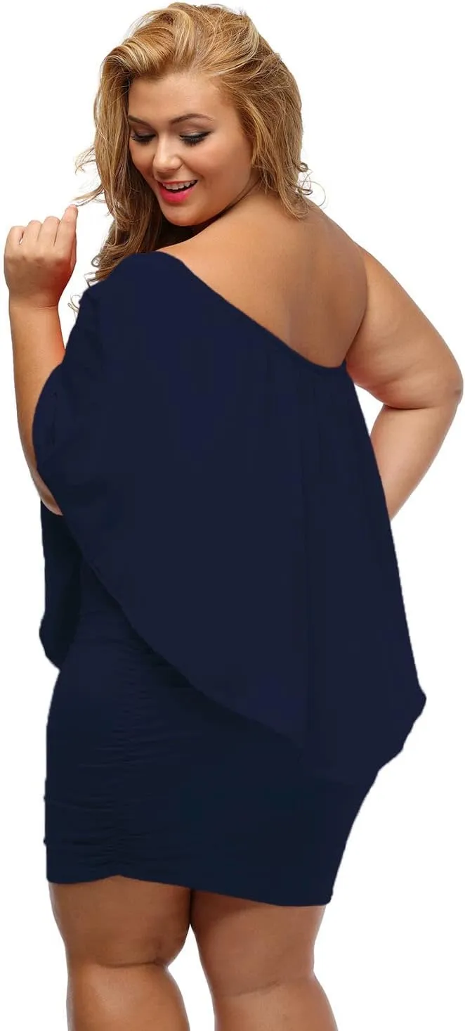 Gloria&Sarah Women's Sexy Off Shoulder Ruffles Multiple Dressing Layered Plus Size Mini Dress