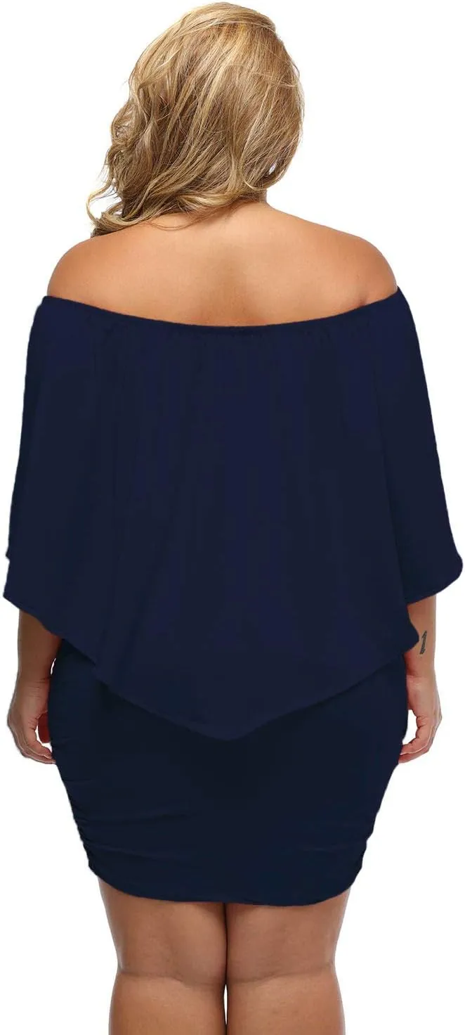 Gloria&Sarah Women's Sexy Off Shoulder Ruffles Multiple Dressing Layered Plus Size Mini Dress
