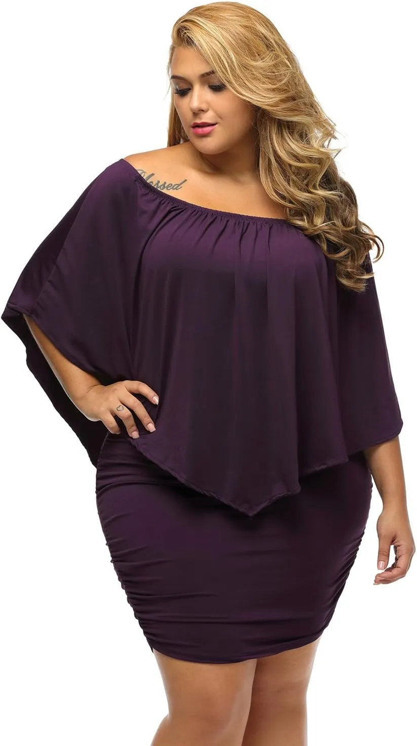 Gloria&Sarah Women's Sexy Off Shoulder Ruffles Multiple Dressing Layered Plus Size Mini Dress