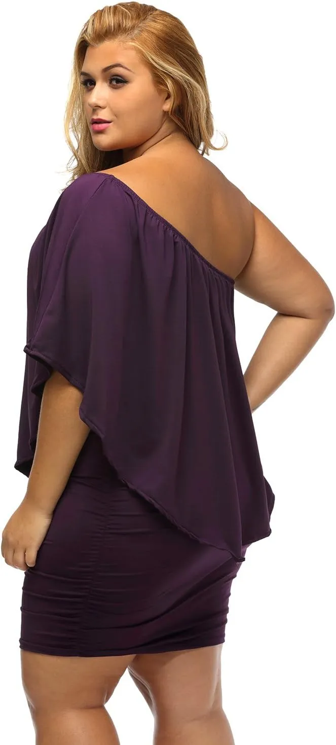 Gloria&Sarah Women's Sexy Off Shoulder Ruffles Multiple Dressing Layered Plus Size Mini Dress