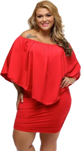Gloria&Sarah Women's Sexy Off Shoulder Ruffles Multiple Dressing Layered Plus Size Mini Dress