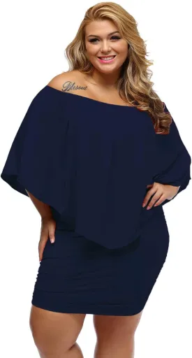 Gloria&Sarah Women's Sexy Off Shoulder Ruffles Multiple Dressing Layered Plus Size Mini Dress
