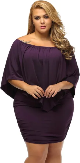 Gloria&Sarah Women's Sexy Off Shoulder Ruffles Multiple Dressing Layered Plus Size Mini Dress