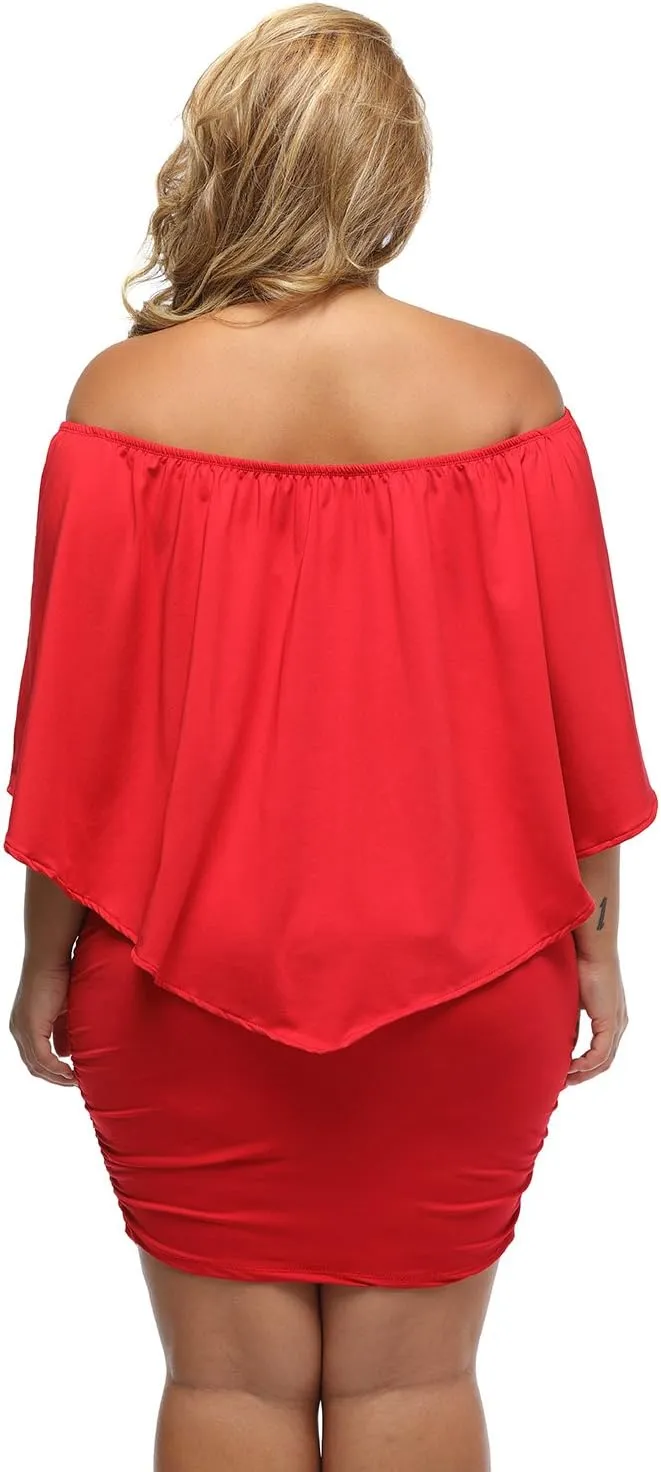 Gloria&Sarah Women's Sexy Off Shoulder Ruffles Multiple Dressing Layered Plus Size Mini Dress