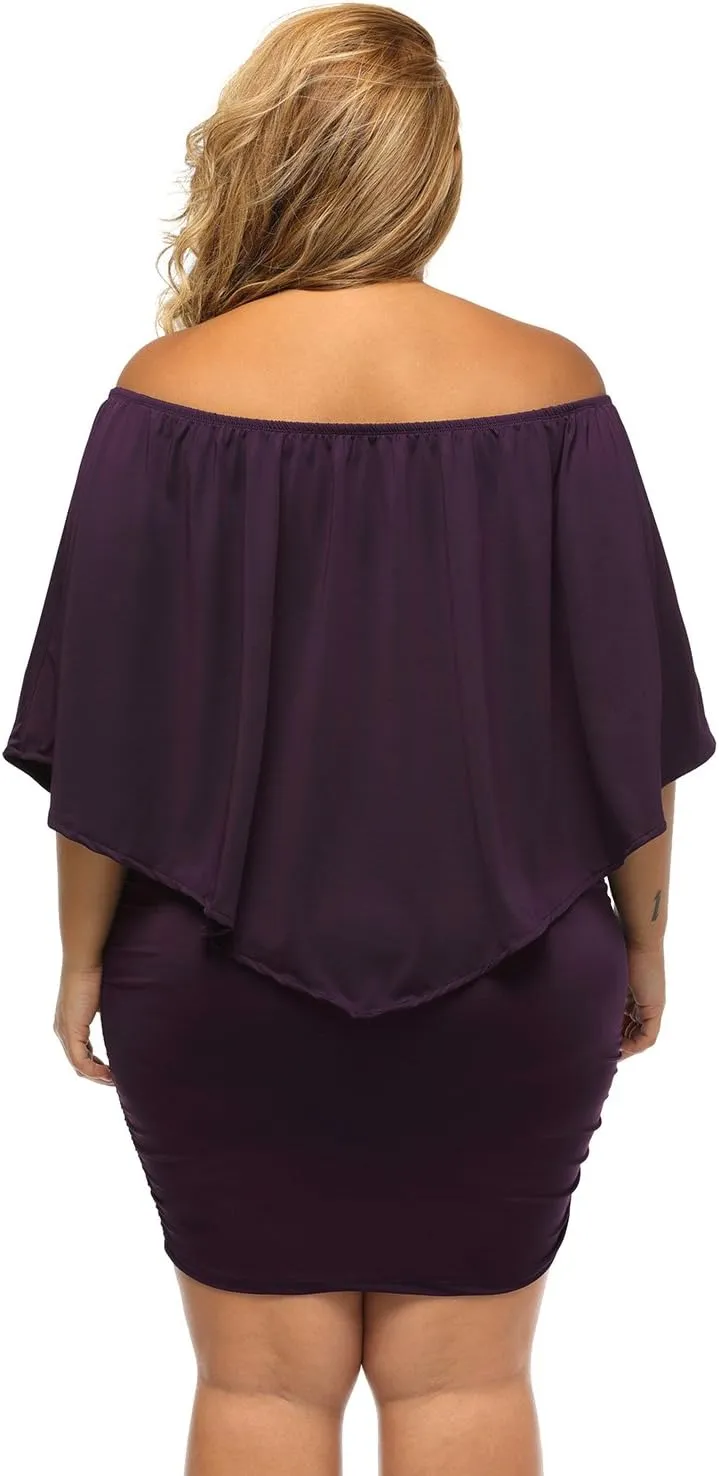 Gloria&Sarah Women's Sexy Off Shoulder Ruffles Multiple Dressing Layered Plus Size Mini Dress