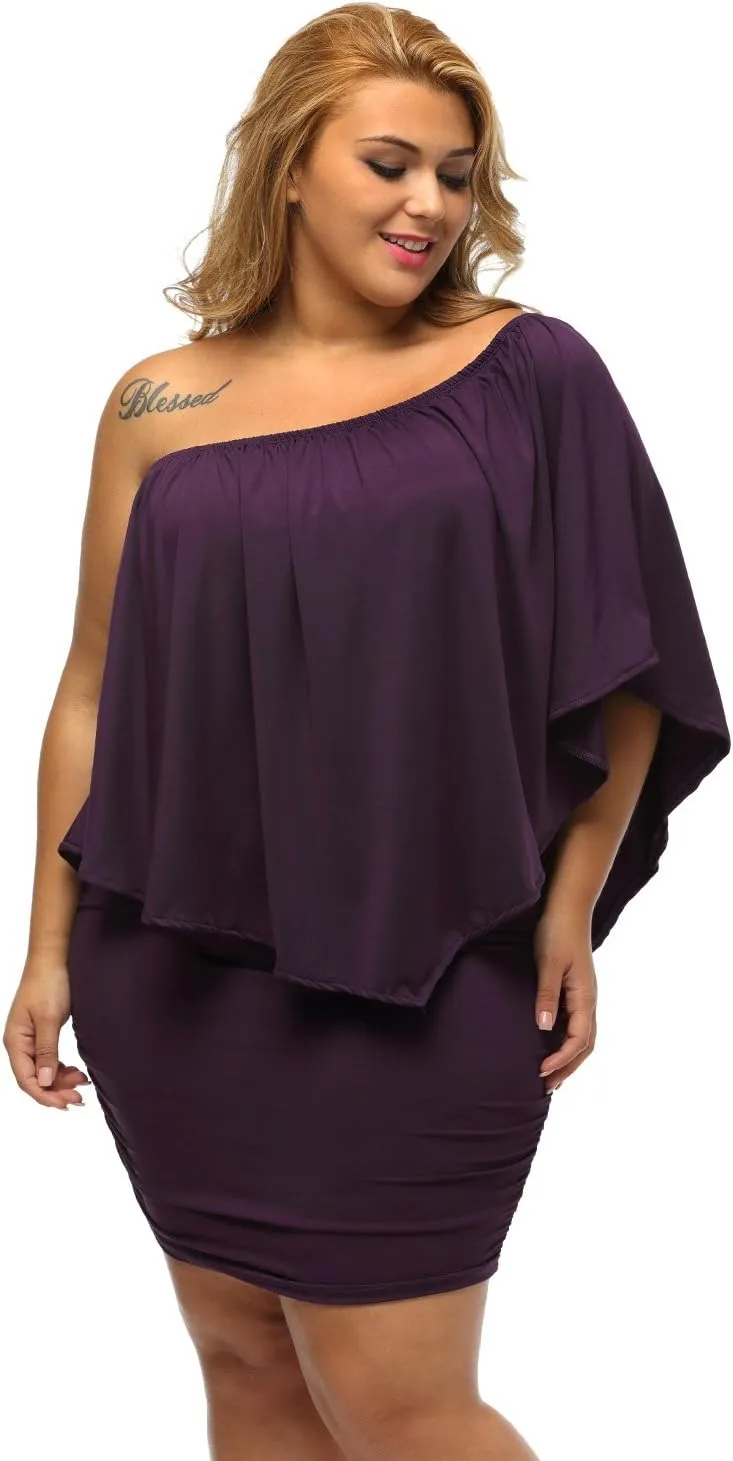 Gloria&Sarah Women's Sexy Off Shoulder Ruffles Multiple Dressing Layered Plus Size Mini Dress
