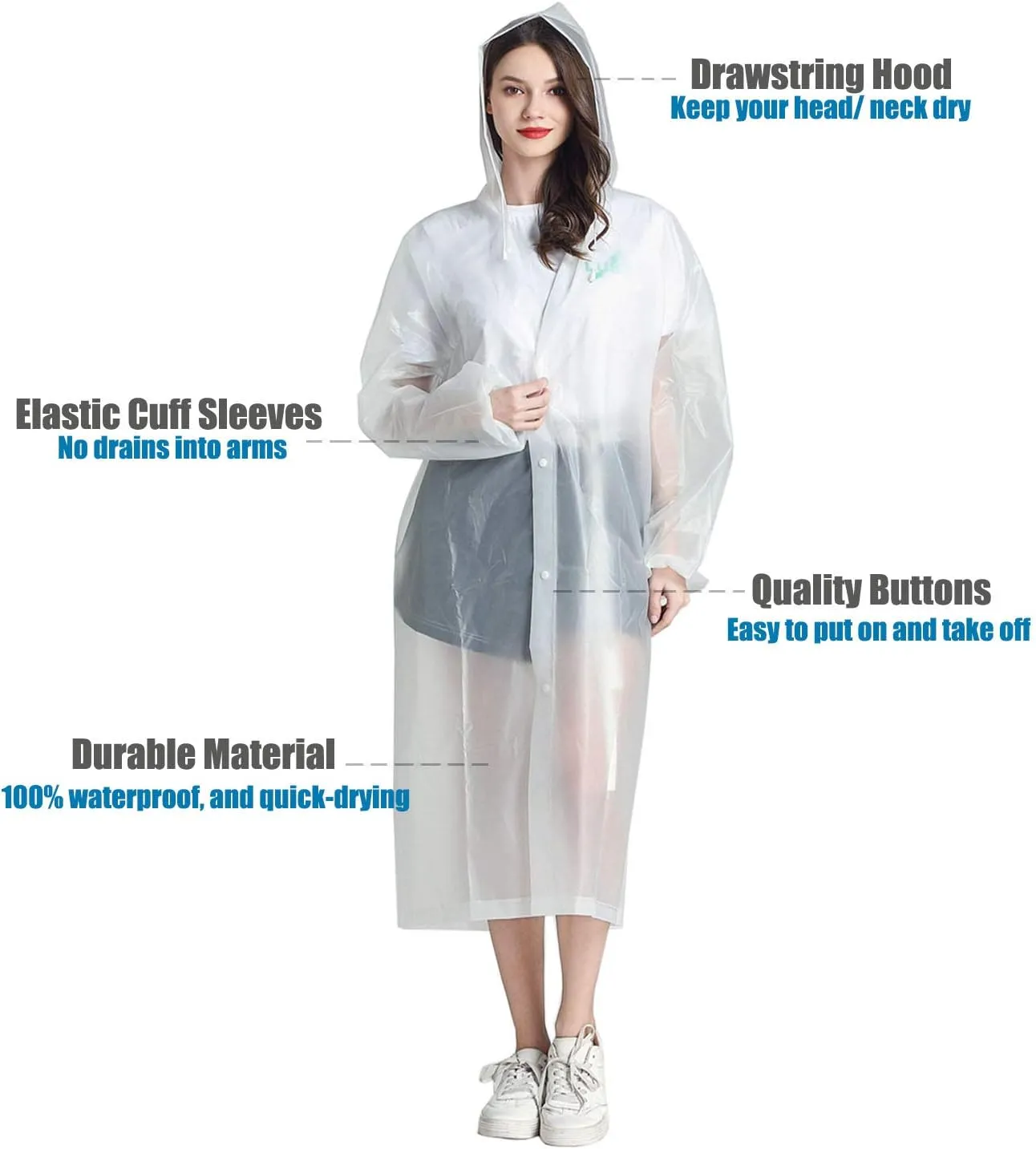 HLKZONE Raincoat, 2 Pack Rain Ponchos for Adults Travel Rain Jacket Packable Rain Coats for Women with Drawstring Hood
