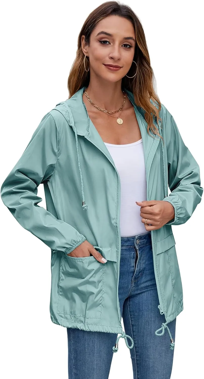 Hount Women's Lightweight Hooded Raincoat Waterproof Packable Active Outdoor Rain Jacket (S-3XL)