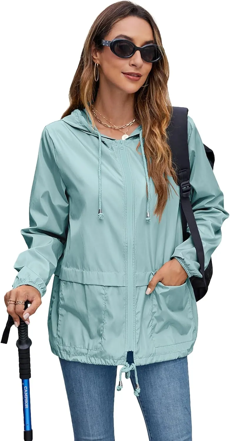 Hount Women's Lightweight Hooded Raincoat Waterproof Packable Active Outdoor Rain Jacket (S-3XL)