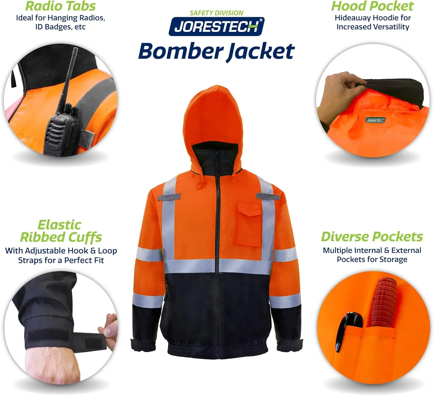 JORESTECH High Visibility Waterproof Bomber Jacket ANSI/ISEA 107-2015 Class 3 Level 2 