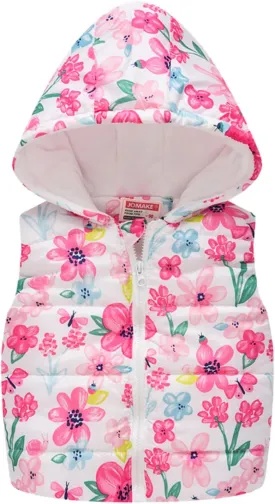Little Girl Winter Sleeveless Hooded Vest Coat Cartoon Print Jacket Thicken Windproof Zipper Warm Outwear