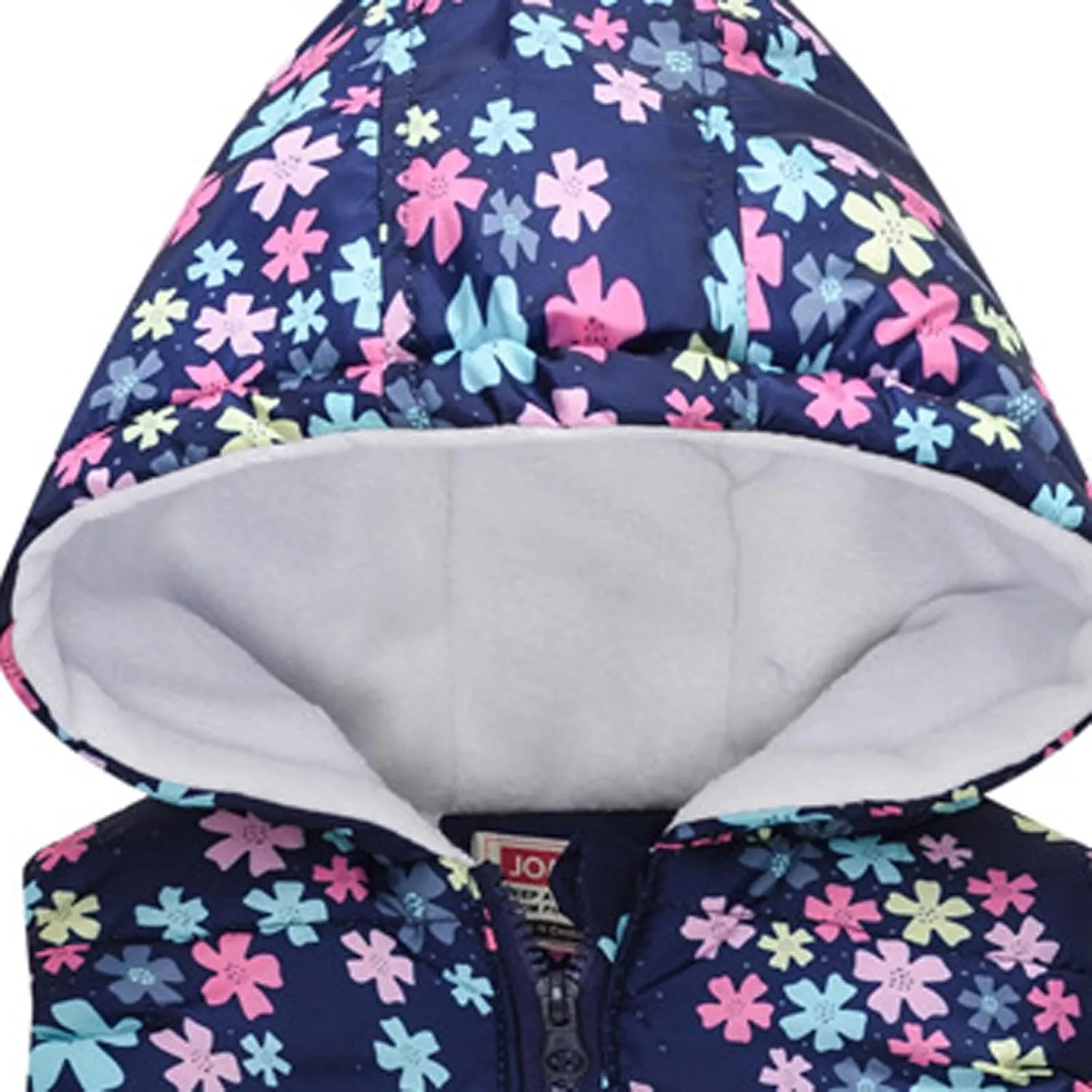 Little Girl Winter Sleeveless Hooded Vest Coat Cartoon Print Jacket Thicken Windproof Zipper Warm Outwear