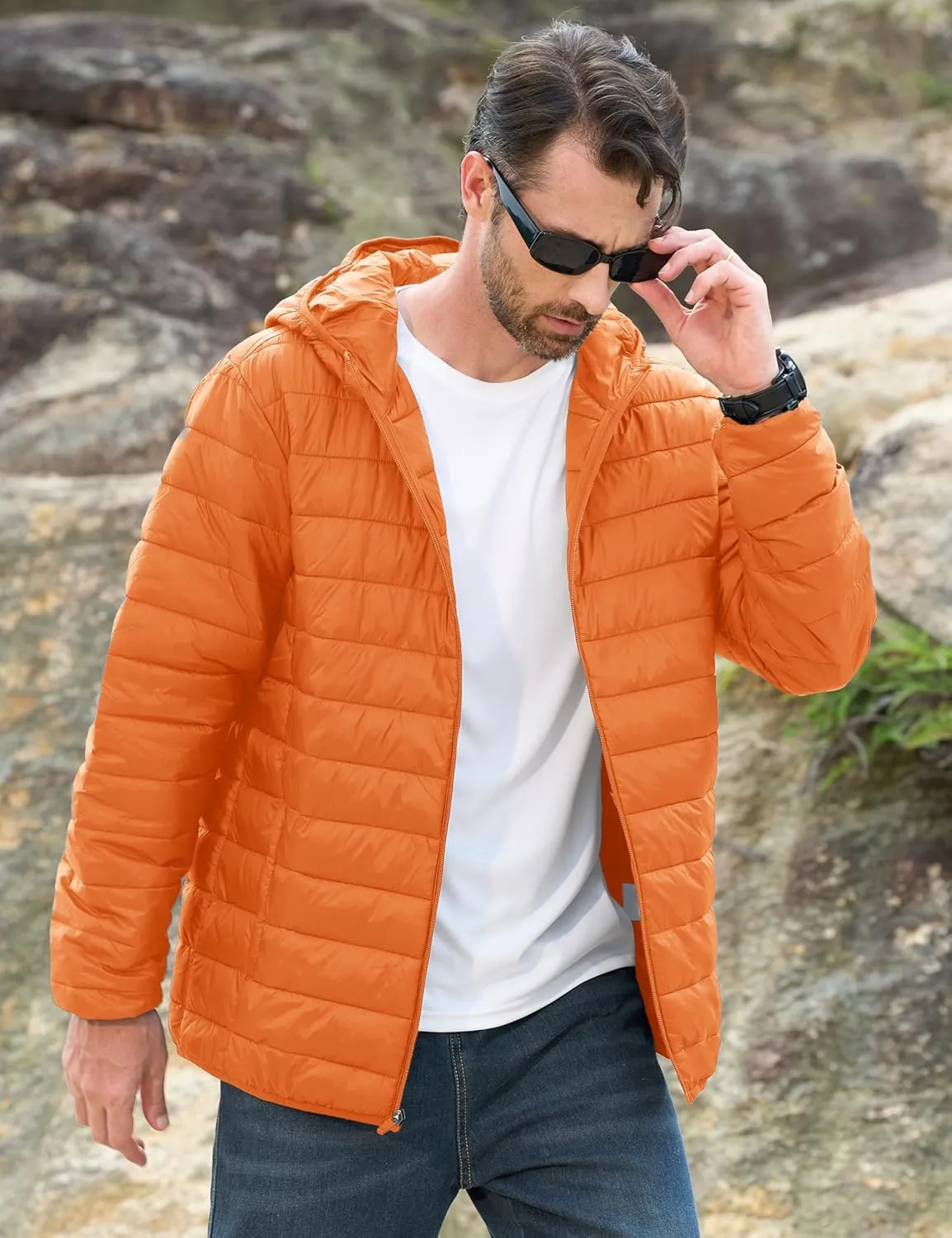 MAGCOMSEN Men's Lightweight Puffer Jacket Hooded Full Zip Water-Resistant Quilted Lined Winter Coats