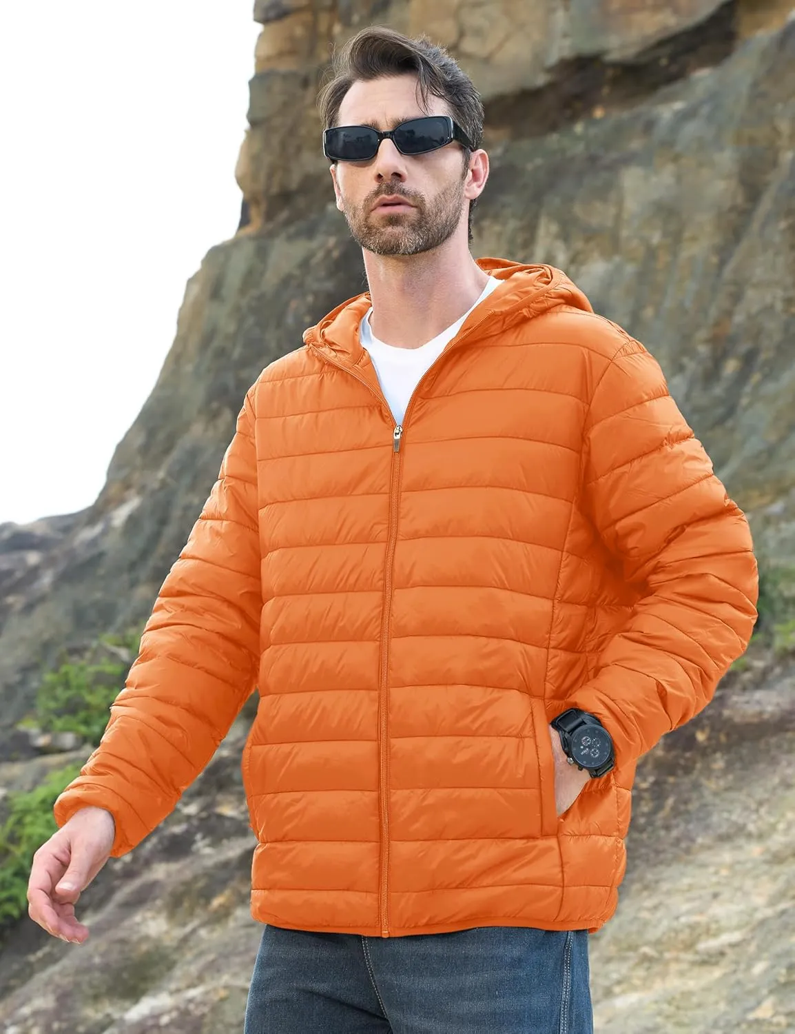 MAGCOMSEN Men's Lightweight Puffer Jacket Hooded Full Zip Water-Resistant Quilted Lined Winter Coats