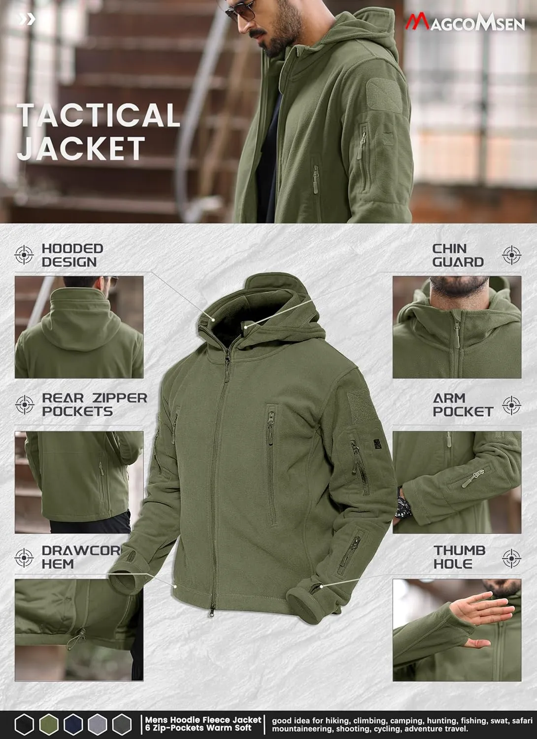 MAGCOMSEN Men's Military Tactical Jacket Warm Fleece Hoodies Sport Outdoor Winter Coats Windbreaker