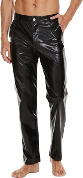 Mens Metallic Shiny Disco Pants, Wet Look Party Dance Straight Leg Trousers, 70s/80s Festival Rave Cosplay Leather Pants
