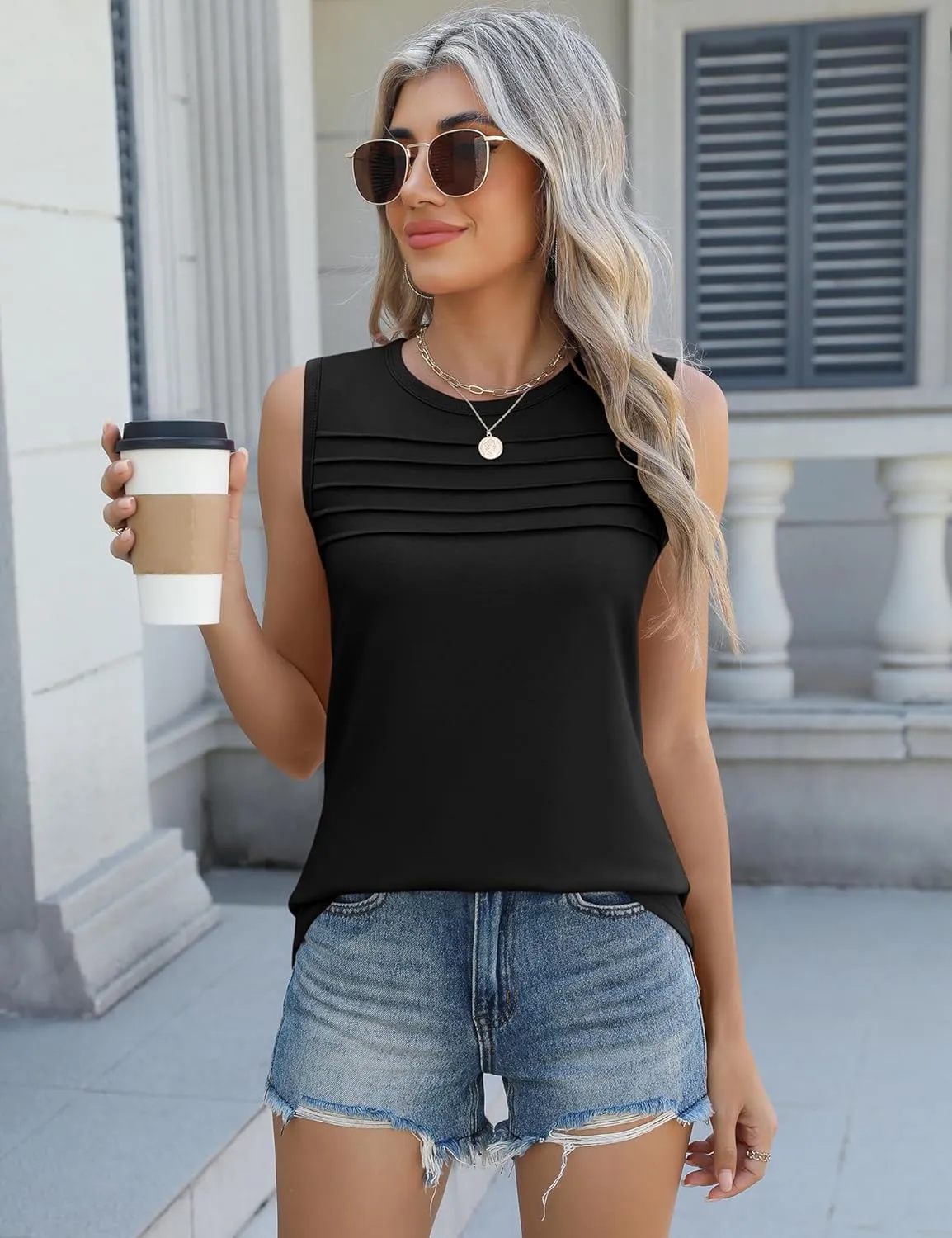 Micoson Womens Tank Tops 2025 Summer Casual Sleeveless Tops Loose Flowy Crewneck Shirt Basic Tees