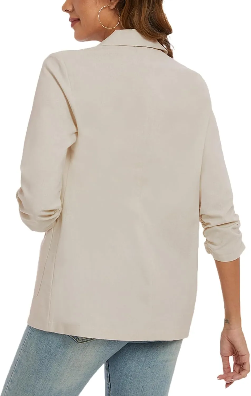MINTLIMIT Women's Cotton Linen Blazer Jackets Ruched 3/4 Sleeve Summer Casual Lightweight Button Lapel Blazers with Pockets