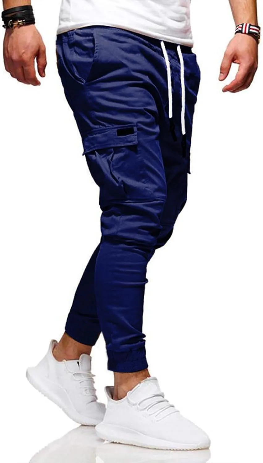 Mmoneyake Mens Cargo Pants Workout Athletic Hiking Sweatpants Drawstring Joggers Pants Slim Fit Chino Pants Training Trousers