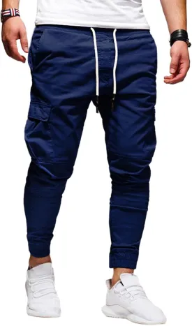 Mmoneyake Mens Cargo Pants Workout Athletic Hiking Sweatpants Drawstring Joggers Pants Slim Fit Chino Pants Training Trousers