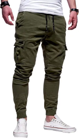 Mmoneyake Mens Cargo Pants Workout Athletic Hiking Sweatpants Drawstring Joggers Pants Slim Fit Chino Pants Training Trousers