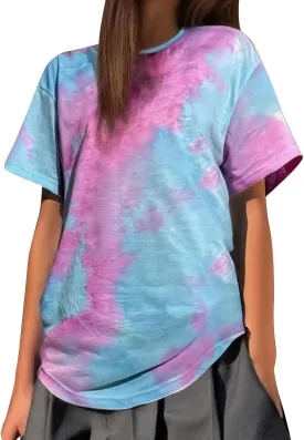 Oversized Vintage T Shirts for Women Tie Dye Graphic Summer Tops Short Sleeve Y2k Tees Crew Neck Casual Workout Tshirt