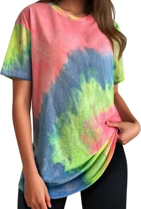 Oversized Vintage T Shirts for Women Tie Dye Graphic Summer Tops Short Sleeve Y2k Tees Crew Neck Casual Workout Tshirt