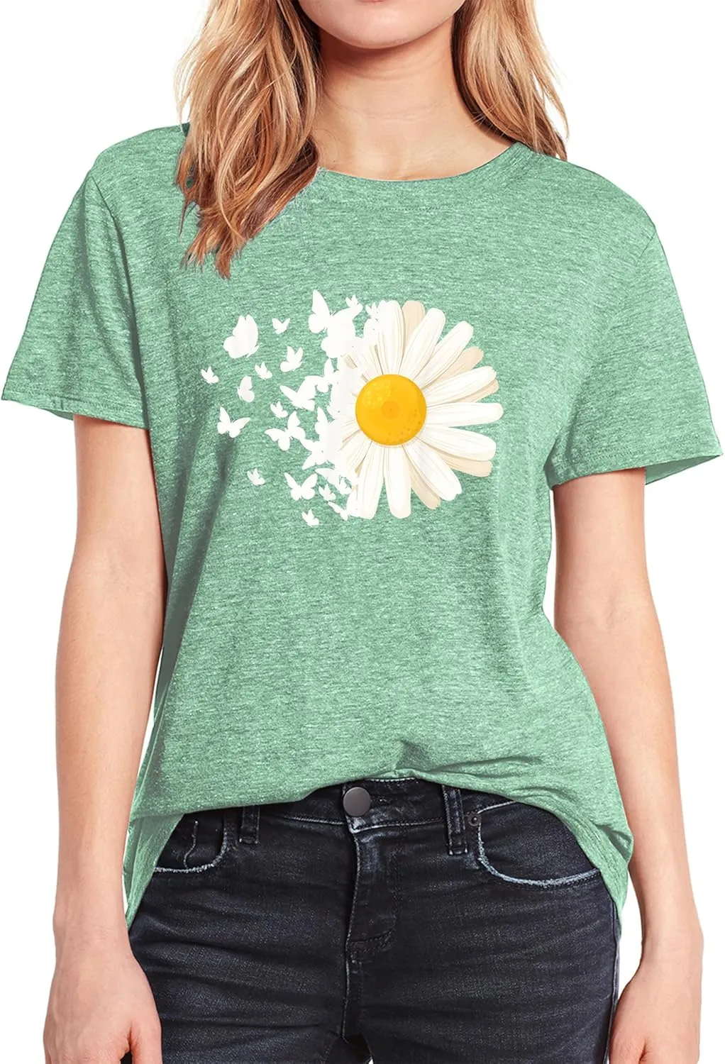 Plus Size Sunflower Graphic Tees for Women Cute Dandelion Short Sleeve T-Shirt Crewneck Ladies Tee Tops
