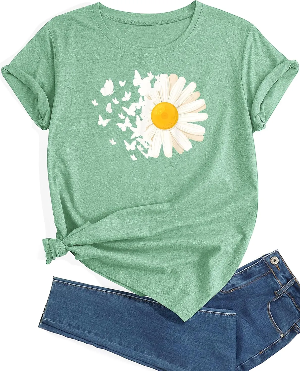 Plus Size Sunflower Graphic Tees for Women Cute Dandelion Short Sleeve T-Shirt Crewneck Ladies Tee Tops